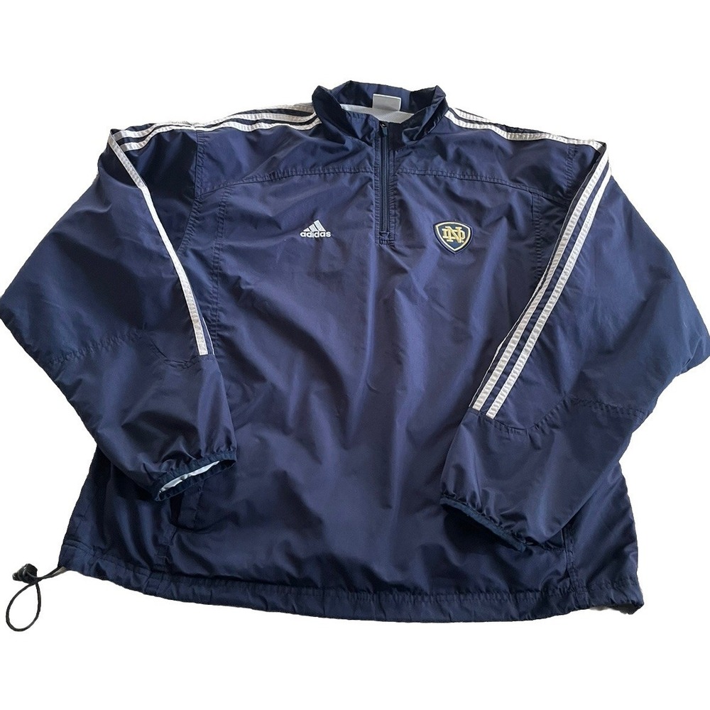 Adidas‎ Notre Dame Y2K Windbreaker Jacket Navy Blue Quarter Zip Size XL Side Zip